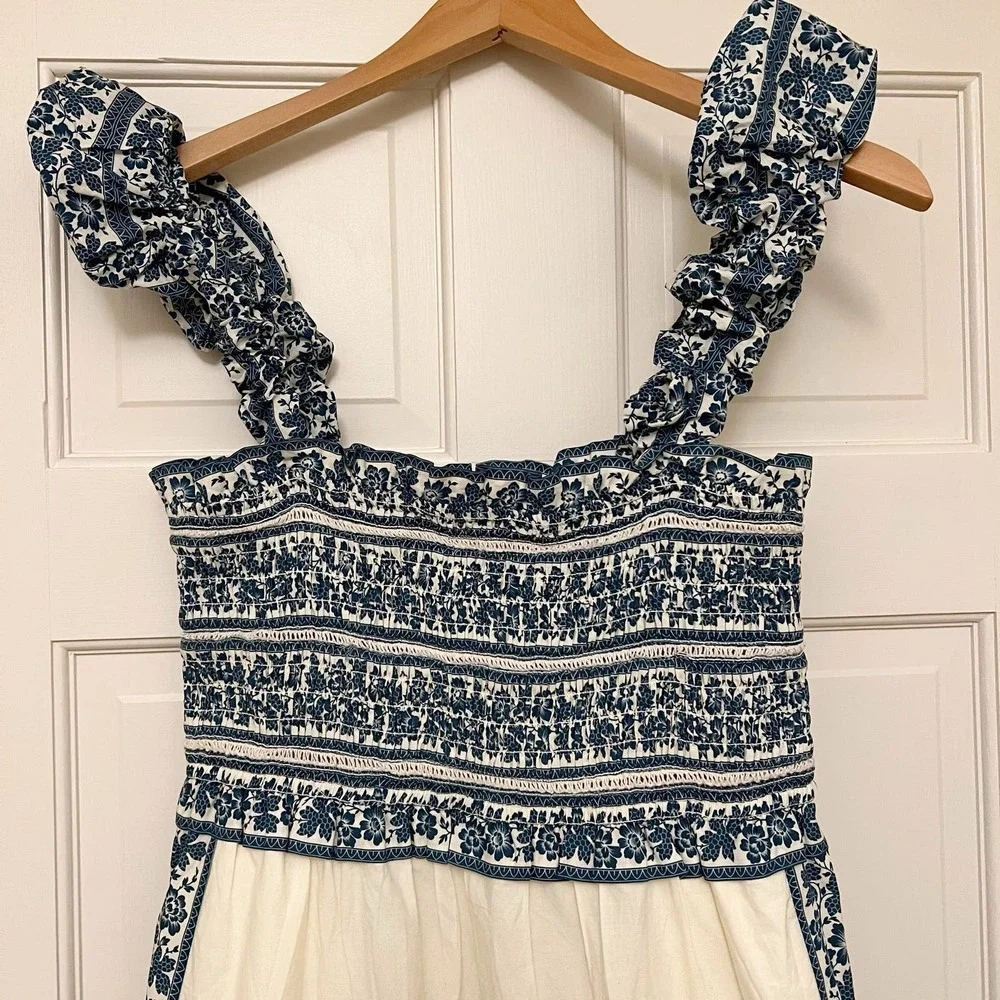 SEA New York Smocked Cream and Navy Dress - Picture 10 of 11